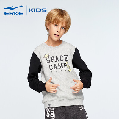 

Hongxing Erke ERKE childrens clothing boys round neck pullover sweater sports shirt wild casual bottoming autumn clothing 6321114035 bright light gray ash 140