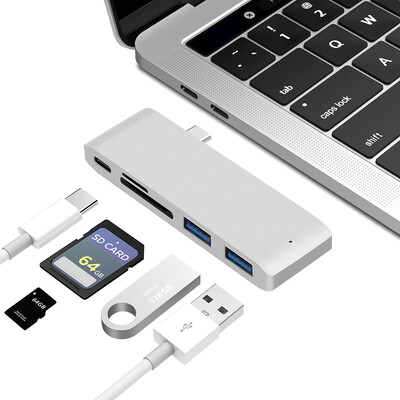 

5in1 USB C Hub 31 Type-C Adapter Charging Data Sync Card Reader for MacBook Pro