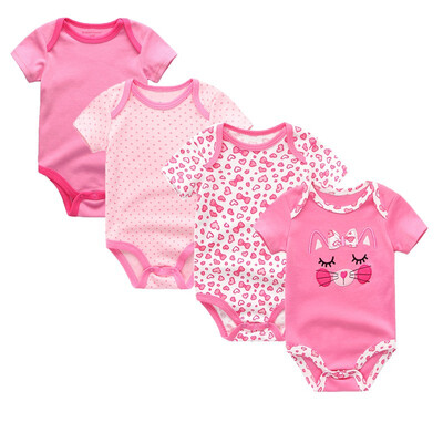 

4PCSLot Baby Clothing Sets Baby Girls Clothes Rpmpers Newborn 0-12M 100Cotton Print Short Sleeve Baby Boys Clothes Bodysuits