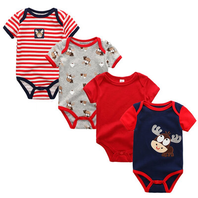 

4PCSLot Baby Clothing Sets Baby Girls Clothes Rpmpers Newborn 0-12M 100Cotton Print Short Sleeve Baby Boys Clothes Bodysuits