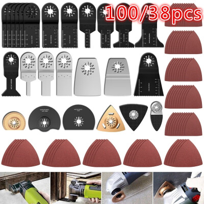 

100pcs38pcs High Carbon Steel Bi-metal Saw Blades Triangular Semicircle Fiberboard Cutting Wood Mix Oscillating Multitool