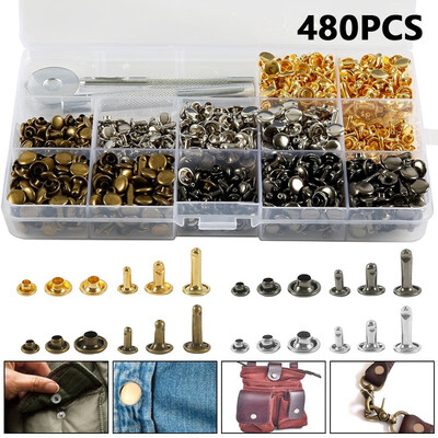 

120360480 Pcsset Metal Tubular Rivets Leather Rivets Double Cap Rivet Metal Studs Tubular Simple Cap with Fixing Tool Kit