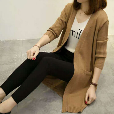 

Womens autumnwinter 2018 womens Korean version of solid color baggy knitted cardigan with a slim sweater jacket