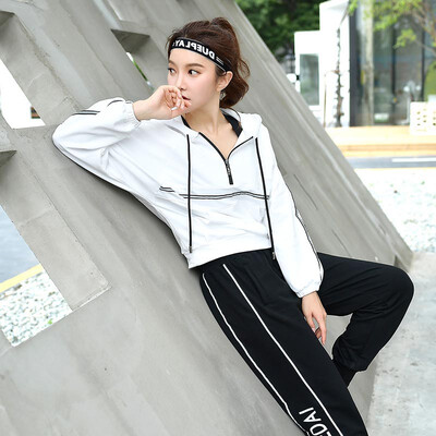 

Colorful 2019 new half zipper fashion sweater female models loose thin&quick dry gym running yoga clothes sports suit black M