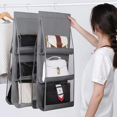 

6 Pocket Foldable Hanging Bag Clear Handbag Purse Storage Holder Anti-dust Organizer Closet Rack Hook Hanger 3 Layers Shelf Bag