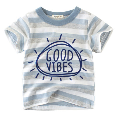 

Boy Short Sleeve Cotton T-Shirt Round Neck Tops Summer Kids Clothes Cartoon Monkey Printing Stirpe Shirt Tee 90