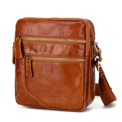 

Men Crossbody Bags Vintage Shoulder bag Cowhide Double Zipper Travel Small bags Man