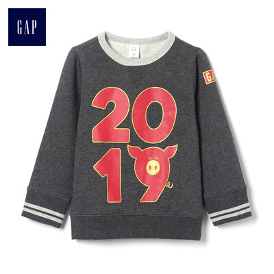

GAP flagship store mens&womens New Years New Year theme print round neck pullover sweater 398229 carbon gray 4YRS