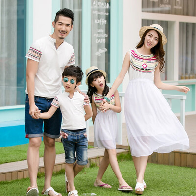 

Family matching mother daughter father son dad mommy me clothes family look girls boys korean clothing couple women summer dress