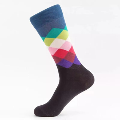 

Aa-shop 1 Pair Men Socks with Rainbow Geometry Color Type Mid tube Socks Big Size Lucky Socks