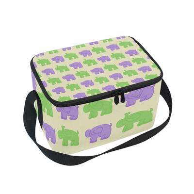 

ALAZA Insulated Lunch Box Purple And Green Elephants Lunch Bag for Men Women Portable Tote Bag Cooler Bag