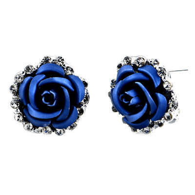 

Fashion Alloy Crystal Rhinestone Ear Stud Earrings for Women Girl Rose Flower Red Blue Optional Gift Party Wedding Jewelry Accesso