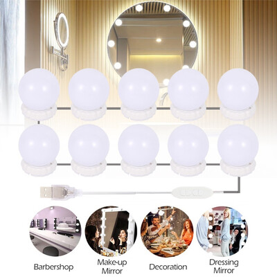 

10LED LED Makeup Mirror Light Bulb Stepless Dimmable Wall Lamp Bulbs Kit for Dressing Table 3 Color Mods