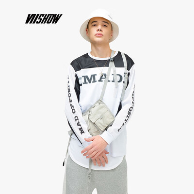 

Weixiu viishow 2019 spring new long-sleeved T-shirt boys tide brand color matching letters mens t-shirt youth TC1217191 white M