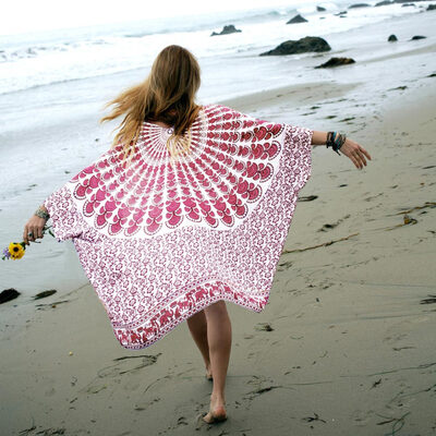 

Fashion Women Chiffon Beach Kimono Vintage Mandala Floral Printed Bikini Cover Up Boho Bathing Outwear Jacket BlueRose