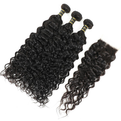 

Amazing Star Human Hair Bundles with Closure Brazilian Virgin Hair Water Wave Bundles with Closure Free Part Lace Closure
