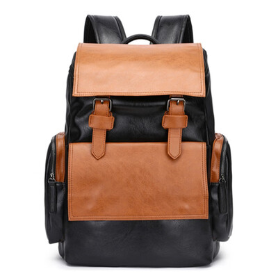 

Contrast Color Fashion Men Bags ackpack Laptop PU Schoolbag Waterproof Travel Backpacks Large Capacity College Student School Bag