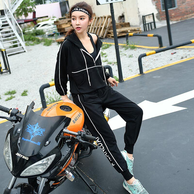

Colorful 2019 new half zipper fashion sweater female models loose thin&quick dry gym running yoga clothes sports suit black