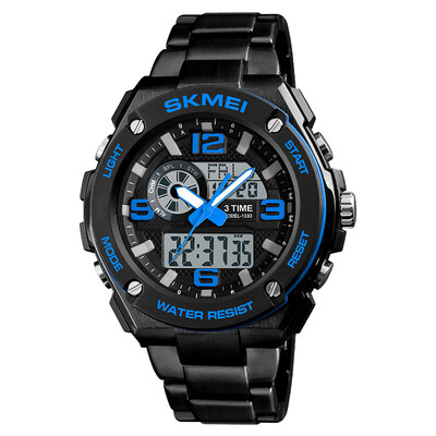 

SKMEI 1333 Men Quartz 3 Time Chrono Watches Countdown Analog Digital Display Wristwatch 5ATM Waterproof Fashion Casual Backlight M