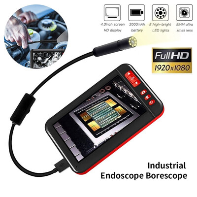 

Industrial Endoscope Borescope Inspection Camera Built-in 1080P Display Screen 8pcs LEDs 8mm Lens with 43 Inch High-definition