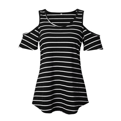 

2019 Women Summer Short Sleeve Sexy Off Shoulder T-Shirt Women Casual Tops Female Fashion O-Neck Striped T Shirt feminino camisa