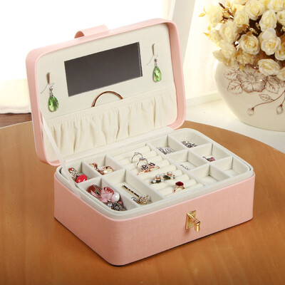 

European Crystal Love Jewelry Box Jewelry Box Leather Small Jewelry Box Storage Box Creative With Lock Makeup Mirror Princess Gift Gift Pink
