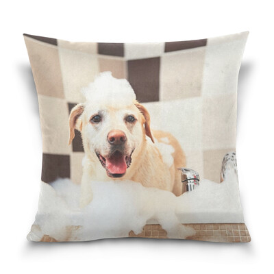 

ALAZA Throw Pillow Case Decorative Pillow Covers 16 X 16 inch Dog Taking Bath Pattern Pillowcase