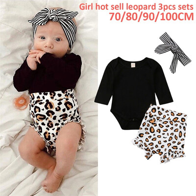 

Willstar Girls Baby Long Sleeved Hakama Leopard Pants 3 Piece Set