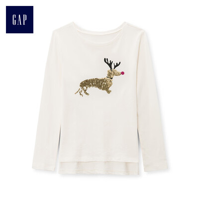 

GAP flagship store girls fun pattern long sleeve round neck T-shirt 399060 ivory white XS