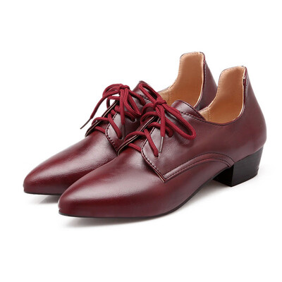 

IDIFU Womens Trendy Pointed Toe Low Top Lace-up Block Low Heel Pumps Shoes