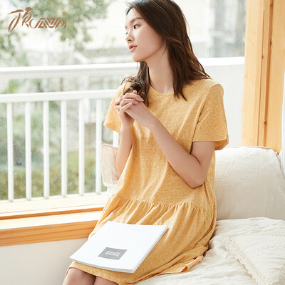 

Top melon melon pajamas womens cotton solid color Korean fashion round neck casual nightdress home service ZY02339JD dark blue 170