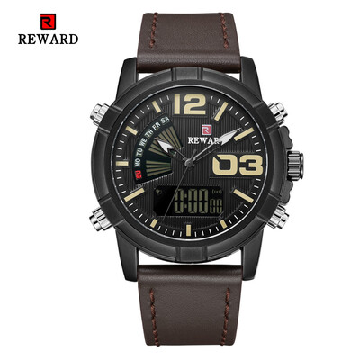 

REWARD 63092 Male Quartz Digital Movt Watch Leather Strap Sports Wristwatch