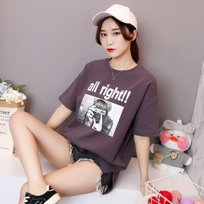 

JOY OF JOY Jingdong Womens 2019 New Korean Loose Casual Print Short Sleeve T-Shirt Female JWTD191851 Gray XL