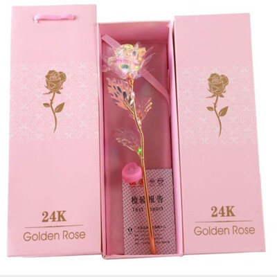 

Valentines Day Creative Gift 24K Foil Gold Rose Lasts Forever Love Wedding Decor Lover Lighting Rose With Pink Packaging