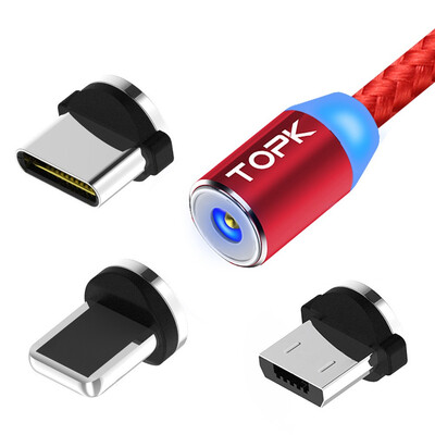 

TOPK R-Line2 1M LED Magnetic Nylon Braided Cable 3-in-1 cable for Micro USB Cable & Type C Cable & iPhone Cable