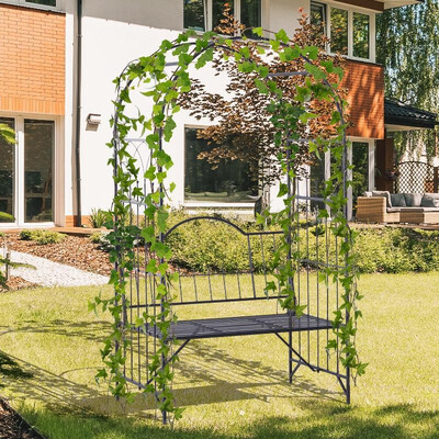 

43 Steel Metal Outdoor Garden Arbor Arch with Bench Seat - Black