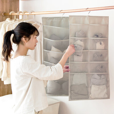 

Xiangyou town double-sided wardrobe storage hanging bag fabric bedroom artifact dormitory underwear underwear clothes socks storage bag wall hanging beige positive 5 anti 10