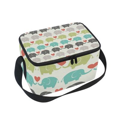

ALAZA Insulated Lunch Box Love Elephant Lunch Bag for Men Women Portable Tote Bag Cooler Bag