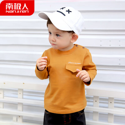 

Antarctic Nanjiren childrens sweater 2019 new boy spring&autumn shirt female baby bottoming shirt baby long-sleeved out clothing pure color small printing - brown 120