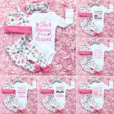 

4PCS Newborn Infant Baby Girl Outfits Clothes Set Romper BodysuitPants Leggings