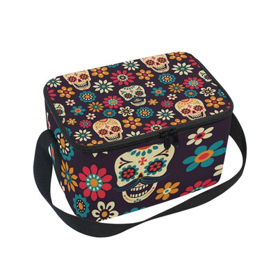 

ALAZA Lunch Box Insulated Lunch Bag Large Cooler Tote Bag Flower Skull for Men Women Girls Boys
