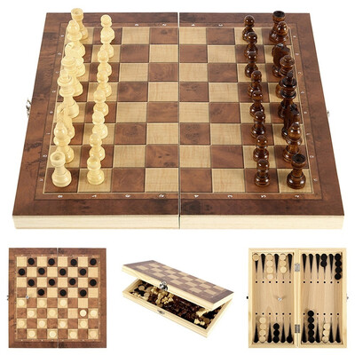 

Willstar 3 In 1 Wooden Chess Set Checkers Backgammon Travel Wooden Chess