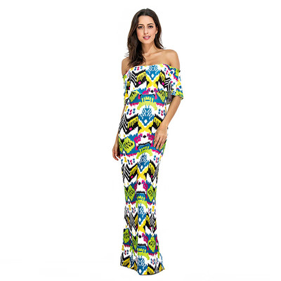 

PREISEI Summer Women Boho Chic Print Dresses Sexy Elegant Off Shoulder Slash Neck Ruffles Empire Long Dress Plus Size PR2759