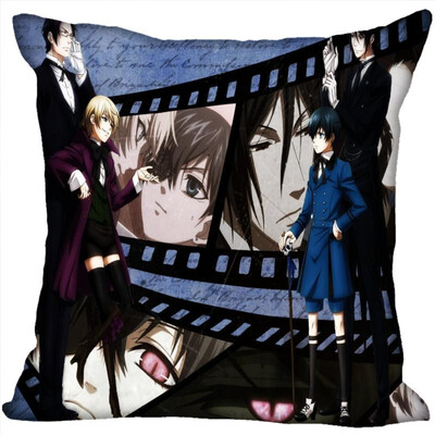 

Black Butler Anime Pillow Cover Bedroom Home Office Decorative Pillowcase Square Zipper Pillow Cases Satin Fabric No Fade