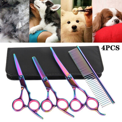 

4PCSSet Color Pet Grooming Tools Dogs Cats Hair Trimming Scissors Professional Steel Grooming Rake Comb Brush Tools