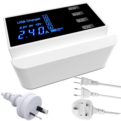 

4 Port USB Charger with Smart IC Technology LCD Desktop Charger with Cell Phone Stand Function