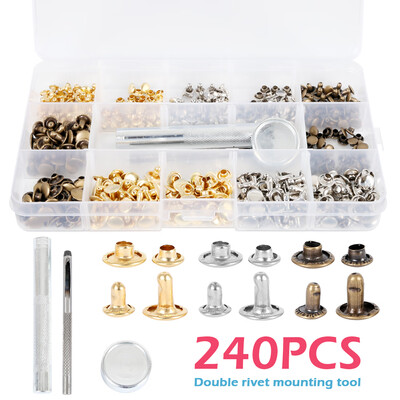 

Willstar 240 Set Leather Rivets Double Cap Rivet Tubular Metal Studs Leather Craft Repai