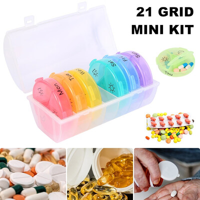 

21 Grid Pill Box 7 Day AM PM Weekly Pill Box Case with Moisture-Proof Design for Purse&Pockets Rainbow