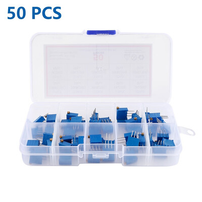 

50pcs Set 10 Values Assortment 3296W Multiturn Variable Resistor Trimmer Potentiometer Kit High Quality