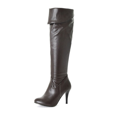 

IDIFU Womens Sexy Plain Round Toe Stiletto High Heel Side Zipper Over the Knee Long Biker Boots Shoes